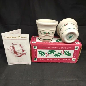 Longaberger 1998 Set of 2 Votive Cups, Christmas Traditional Holly new - Picture 1 of 6