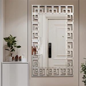 Espejo de arte veneciano plateado rectangular elegante y brillante biselado sala comedor - Imagen 1 de 15
