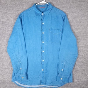 Camisa Tommy Bahama Para Hombre Grande Azul Lino Manga Larga Botón Frontal Relax Bolsillo - Imagen 1 de 14