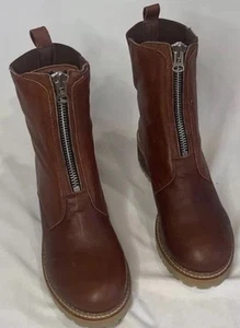 HEE Damen Stiefelette braun Reißverschluss vorne Leder klobiger Absatz Gr. 42 NEU - Bild 1 von 9
