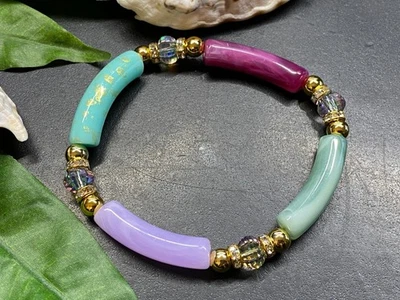 Armband Armreif Gr. M-L Schlauchperlen elast. Strass Rohrperlen #984-14 - Bild 1 von 2