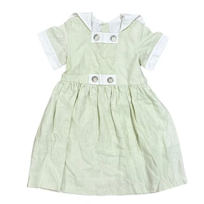 Vestido Marinero Vintage Años 90 Niñas Talla 7 Verde Claro y Marfil 100% Lino Foto 1 de 4