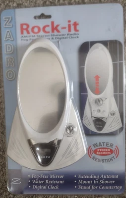 ZADRO Rock-It, AM/FM STERE Reloj de Ducha/Radio, Espejo Antiniebla, Resistente al Agua Foto 1 de 2