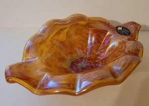 Vintage Italy Art Glass Bowl Vase Honey Amber White Cristal Murano Label - Picture 1 of 7