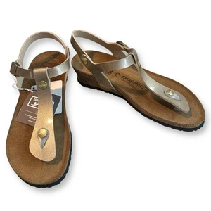 NEW Papillio Birkenstock Ashley T-Strap Wedge Heeled Sandal Metallic EU 38 L 7 - Picture 1 of 11