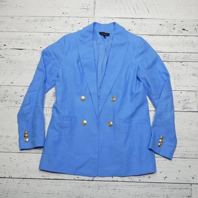 Talbots Blazer Womens 4 Blue Linen Double Breasted Gold Button Office Jacket - Image 1 of 4