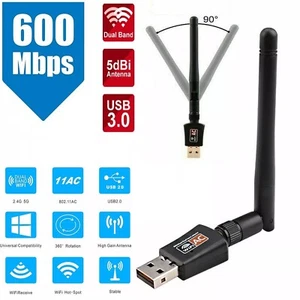 600Mbps USB Wireless Antenna WiFi Dongle Adapter For Windows 2000,XP,Vista,Linux - Picture 1 of 6