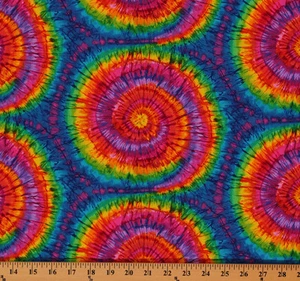 Cotton Tie-dye Look Rainbow Sunburst Spiral Circles Fabric Print by Yard D471.11 - Picture 1 of 1