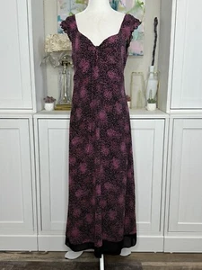1990s Grunge Silk Slip Dress Pink Floral Size 12 Georgiou Feminine Goth Maxi - Picture 1 of 12