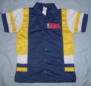 VTG NBA Basketball Blue/White/Gold Button Snap Up Shooting Shirt Kid's Size S/8 - Picture 1 of 4