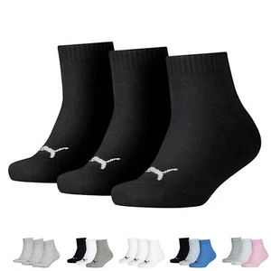 PUMA Kids Sports Ankle Socks Boys Girls Childrens Logo Quarters (3 Pair Packs) - Picture 1 of 16