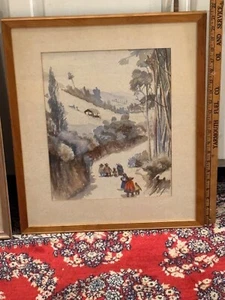 Listed Artist German Pavon Quito Ecuador modern watercolor painting mt peasants - Picture 1 of 4