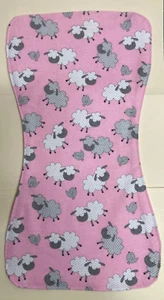 Baby Burp Cloths / Rags - New Homemade - Pink with Lambs - Approx: 18 1/2" x 10" - Picture 1 of 3