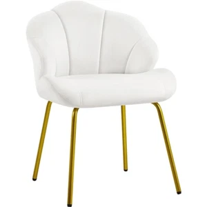 Velvet Accent Chair, Vanity Chair with Seashell Backrest and Golden Metal Legs - Picture 1 of 43