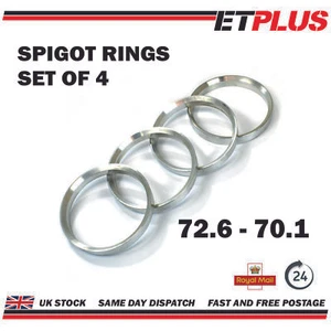 Metal Spigot Rings 72.6 - 70.1 (72.6mm -70.1mm) Aluminium Wheel Hub Centre Rings - Picture 1 of 3