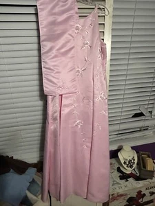 Strapless Gown Prom Formal pageant Pink W Flowers W Scarf Wrap Size 12 Girls - Picture 1 of 7