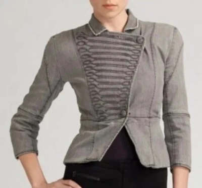 Alice + Olivia Gray Chain Embellished Military Jacket Blazer - Image 1 of 4