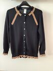 MARC JACOBS Black Wool Cardigan with Brown Tape Lines sz S