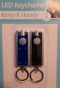 2 Pack LED Keychains Black Blue Light Keys Batteries Included Press Operation - Picture 1 of 2