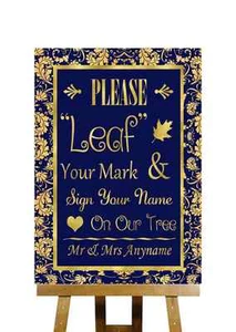 Blau und Gold Gästebuch Baum Botschaft personalisiert Hochzeit Schild - Bild 1 von 8