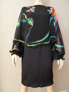 Yolanda Lorente Hand Painted Silk Dress Sz S M Mother of Bride Neiman Marcus Vtg - Picture 1 of 10