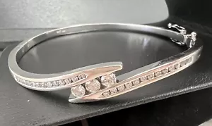 Bracciale Cerniera Oro Bianco 14K Naturale Tondo H/SI Diamante 1.00CTW 18.1GR - Foto 1 di 22