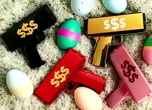 Money Gun Cash Spray Toy Cannon Shoot Gun Funny Gift Party Game Gold +100 Notes - Picture 1 of 39