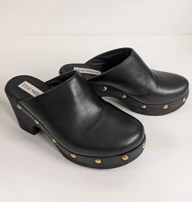 Zuecos de plataforma Steve Madden Oralee para mujer talla 6,5 cuero negro tachuelas doradas Foto 1 de 4