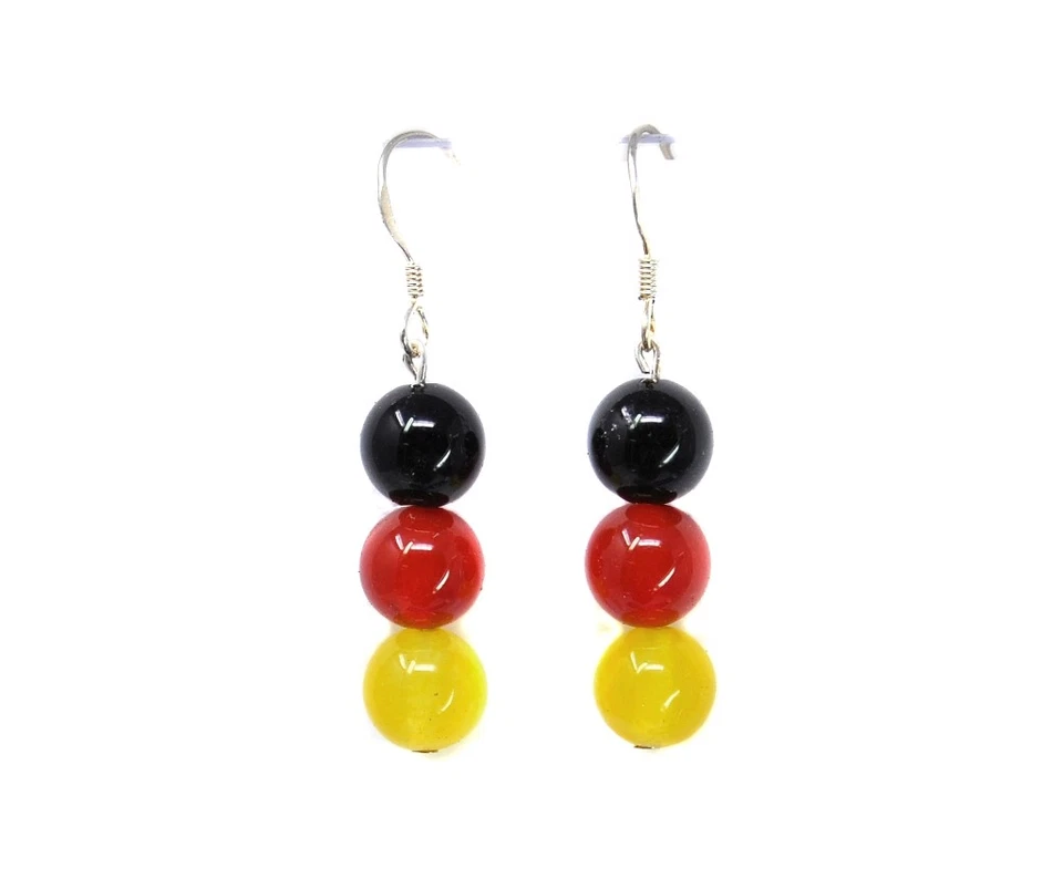 Deutschland-Flagge-Ohrringe De Ónix, Cornalina Y Ágata 925er Plata Ganchos Oreja - Imagen 1 de 1