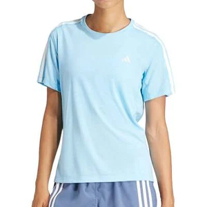 adidas Own The Run 3 Stripes Womens Running Top Blue Short Sleeve T-Shirt Ladies - Picture 1 of 7