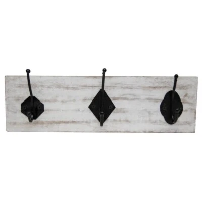 White Wood and Metal 3 Hook Rustic Hanger Foreside Home and Garden - Image 1 of 4