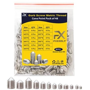 Cone Point Set Screws 48 Pcs M3M4M5M6 Hex Head - Metric 304 Stainless Steel G... - Picture 1 of 7