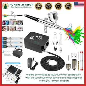 Airbrush Kit Compressor 40 PSI Dual-Action Nozzles for Art Craft Makeup - Picture 1 of 9