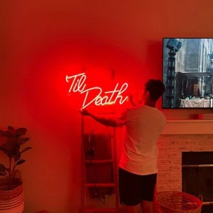 LED Til Death Neon Light Acrylic Neon Letter Sign Living Room Wall Hanging Gift - Picture 1 of 14
