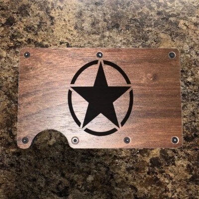 Wood Wallet Minimalist Laser Engraved with Army Star - Image 1 of 4