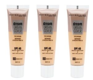3 x MAYBELLINE 30mL DREAM URBAN COVER FULL COVERAGE 120 CLASSIC IVORY SPF 40 NEW