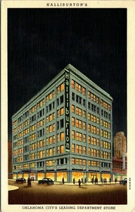 OKLAHOMA CITY HALLIBURTONS DEPARTEMENT LADEN STRASSENSZENE VINTAGE LEINEN POSTKARTE - Bild 1 von 2