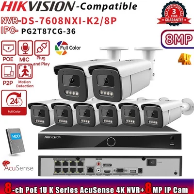 Hikvision 8CH NVR DS-7608NXI-K2/8P CCTV Systems ColorVu Bullet Mic 8MP IP Camera - Image 1 of 4
