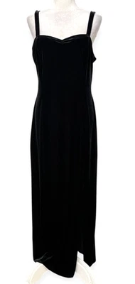 Onyx Nite Black Velvet Gown Size 14 USA Sweetheart Neck Slit Dress Formal Evenin - Image 1 of 4