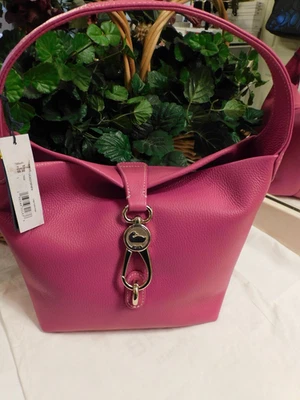 NWT DOONEY & BOURKE LUCA PEBBLE LEATHER LARGE LOCK HOBO IN  FUSCHIA FREE SHIP** - Image 1 of 4