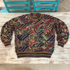 Vintage Missoni Rundhals Pullover Italy Mehrfarbig Patchwork Geometrisch Gr. 52 / US XXL - Bild 1 von 11
