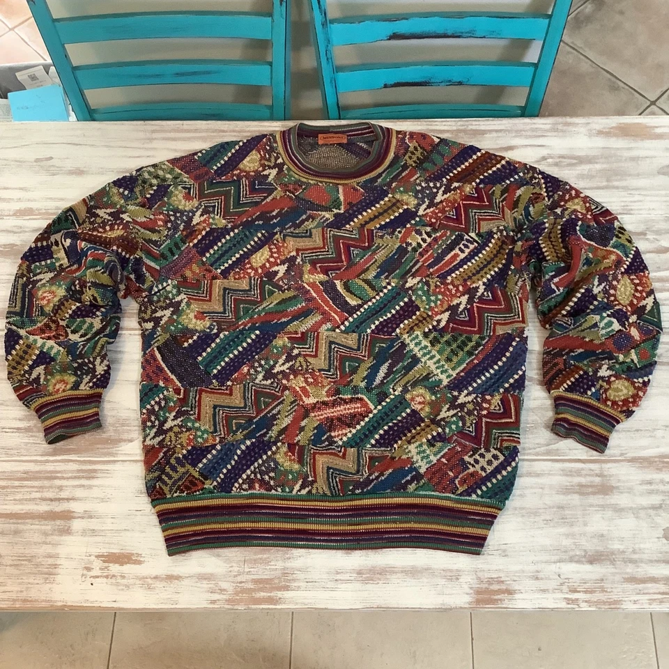 VTG Missoni Crewneck Sweater Italy Multicolor Patchwork Geometric sz 52 / US XXL - Image 1 of 4