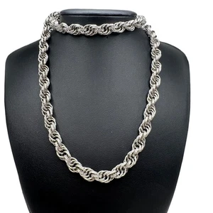 Monet Vintage Round Link Chain Necklace Silver Tone 26" Textured Chunky Twisted - Picture 1 of 6