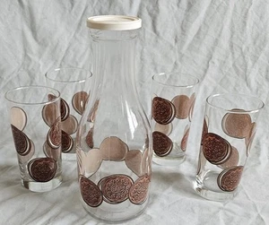 Caraffa da latte in vetro per biscotti Nabisco Oreo vintage 4 bicchieri un quarto, set - Foto 1 di 13