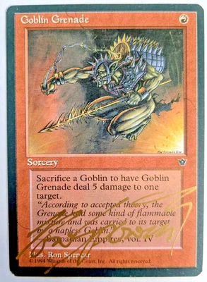 MTG FALLEN EMPIRES Goblin Grenade SIGNED IN GOLD BY RON SPENCER - Image 1 of 2