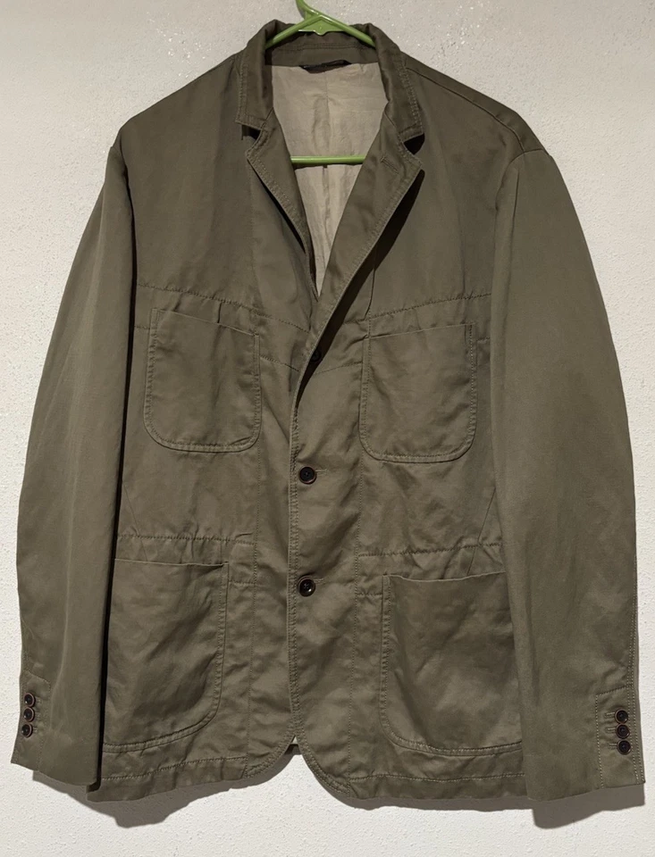 Banana Republic Mens 44R Linen Blend Preppy Khaki Safari Blazer Hidden Pockets - Image 1 of 4