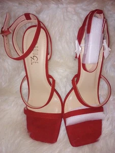 Zapatos de tacón alto rojos Rogue para mujer sandalia talla 8 Stiletto 4" gamuza correas infinitas - Imagen 1 de 14