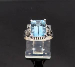 Fine Vintage 2.37ct Emerald Cut Aquamarine & 14K White Gold Ring Size 6.25 - Picture 1 of 13