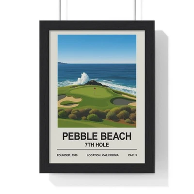 Pebble Beach 7th Hole Golf Poster A5 A4 A3 A2 Wall Art Print - Image 1 of 4