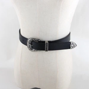Womens American Retro Faux Leather Waist Belt Carved Metal Pin Buckle Waistband - Picture 1 of 12